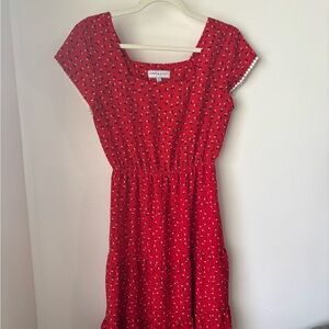 Red Floral Dress With Square Neck
